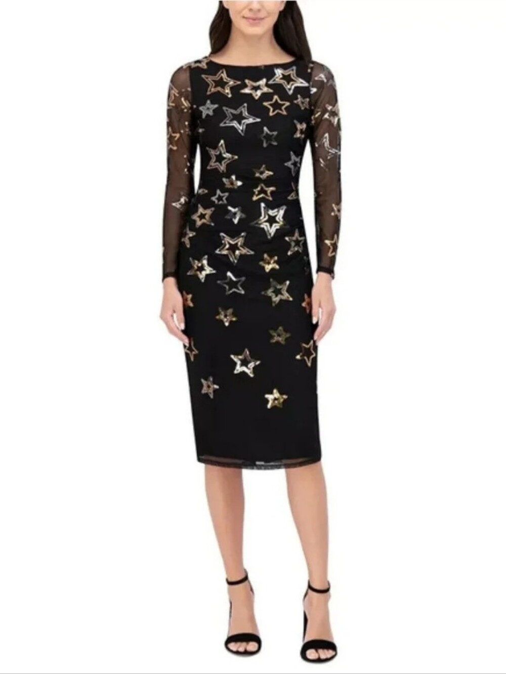 Vince Camuto Black Long-Sleeve Star Sequin Sheath Dress